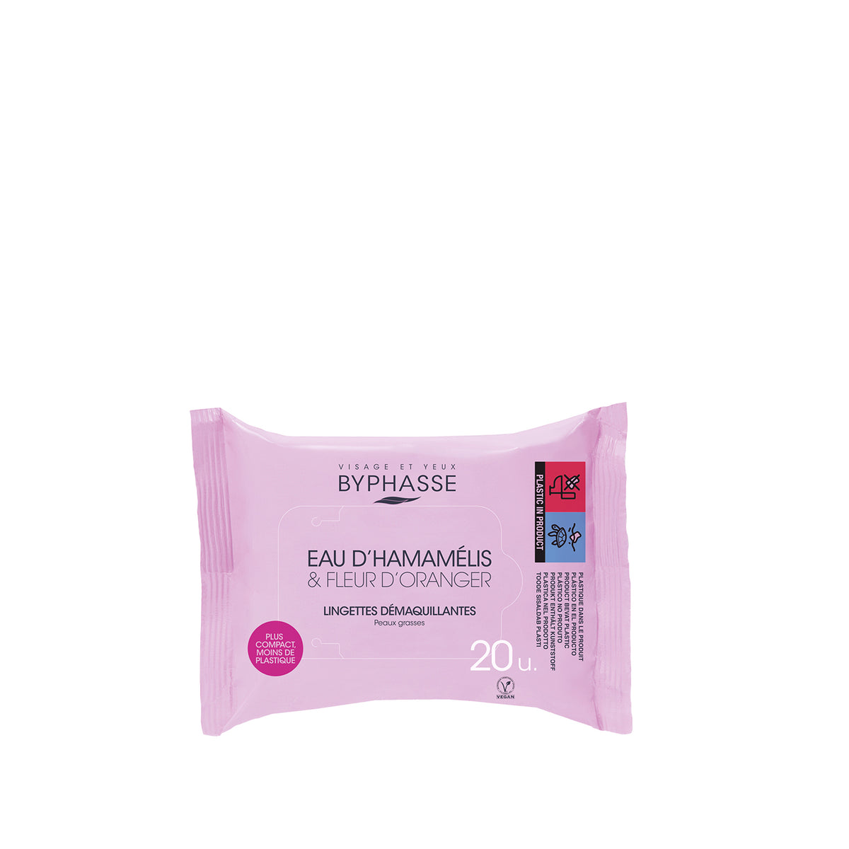 TOALLITAS DESMAQUILLANTES CON AGUA DE HAMAMELIS & FLOR DE NARANJO PIEL GRASA 20U. BYPHASSE