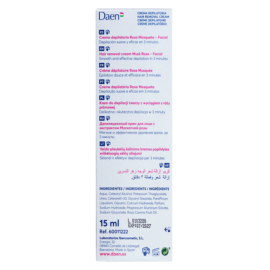 Crema depilatoria Rosa Mosqueta facial 15 ml. DAEN