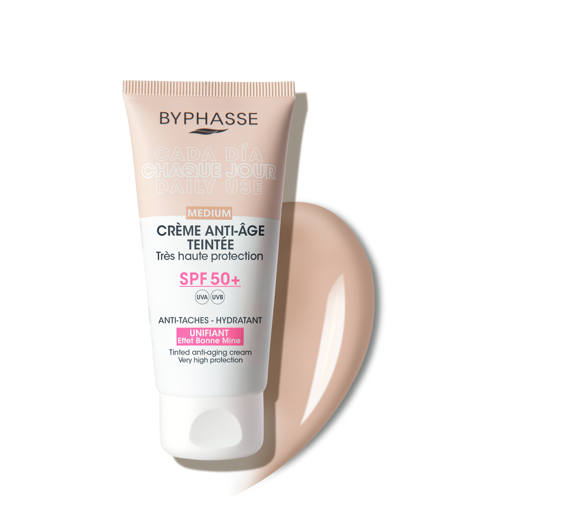 CREMA FACIAL ANTIEDAD CON COLOR MEDIUM SPF 50+ 50ML. BYPHASSE