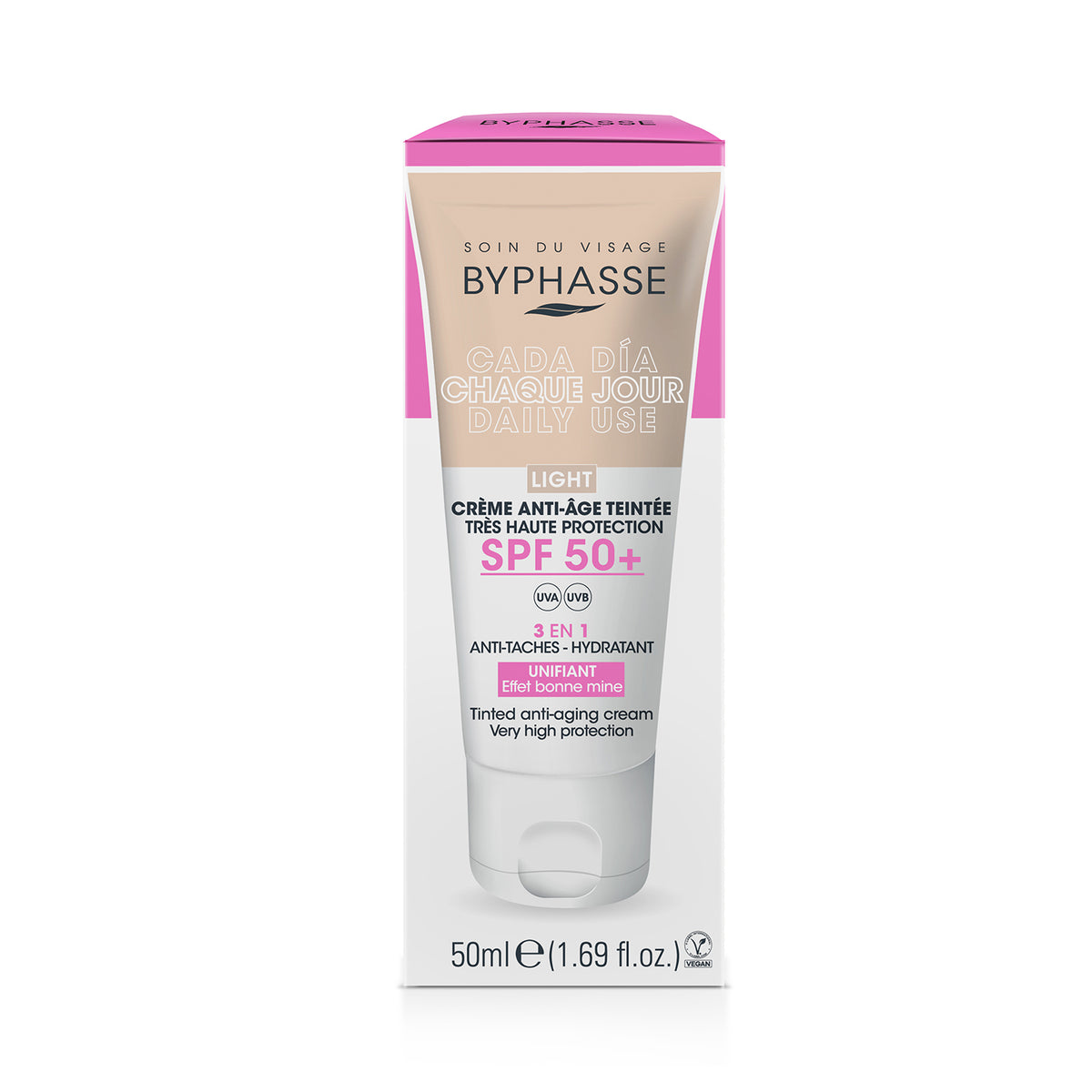 CREMA FACIAL ANTIEDAD CON COLOR LIGHT SPF 50+ 50ML. BYPHASSE