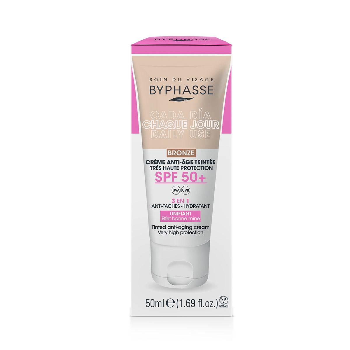 CREMA FACIAL ANTIEDAD CON COLOR BRONZE SPF 50+ 50ML. BYPHASSE