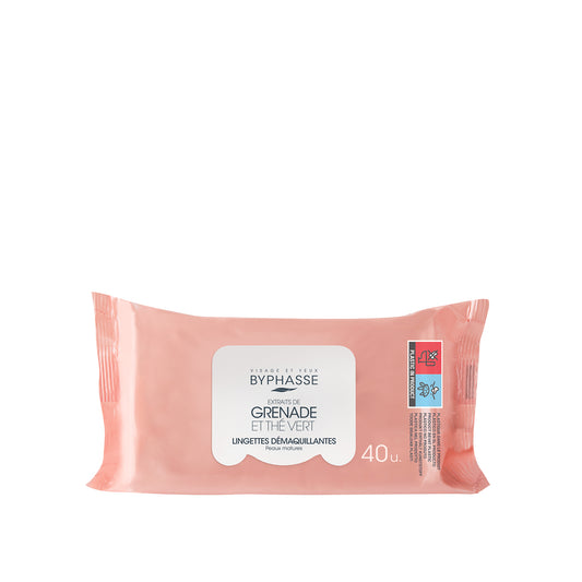 TOALLITAS DESMAQUILLANTES EXTRACTO DE GRANADA Y TÉ VERDE PIEL MADURA 40U. BYPHASSE