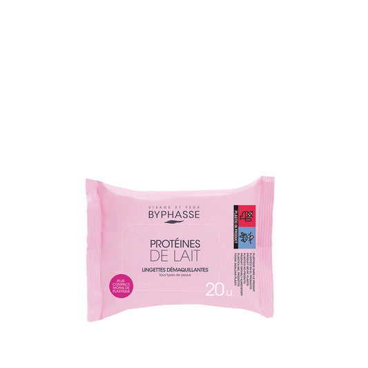 TOALLITAS DESMAQUILLANTES CON PROTEÍNAS DE LECHE TODO TIPO DE PIEL 20U. BYPHASSE