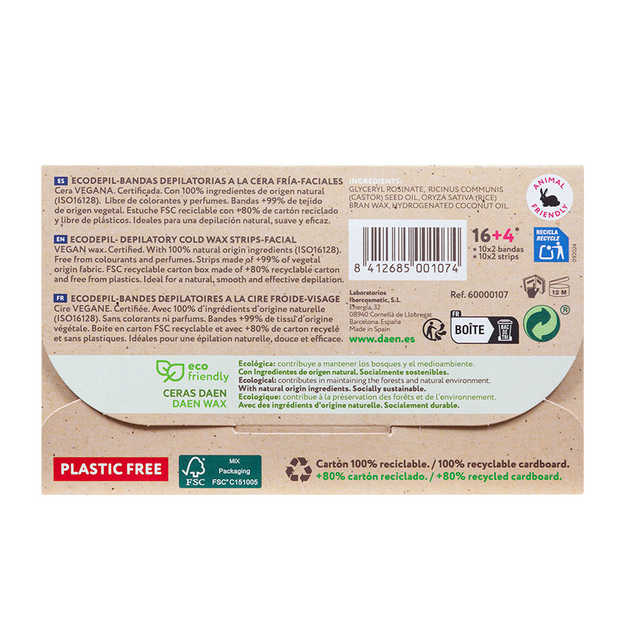 Bandas de cera facial 16 uds. ECODEPIL, DAEN