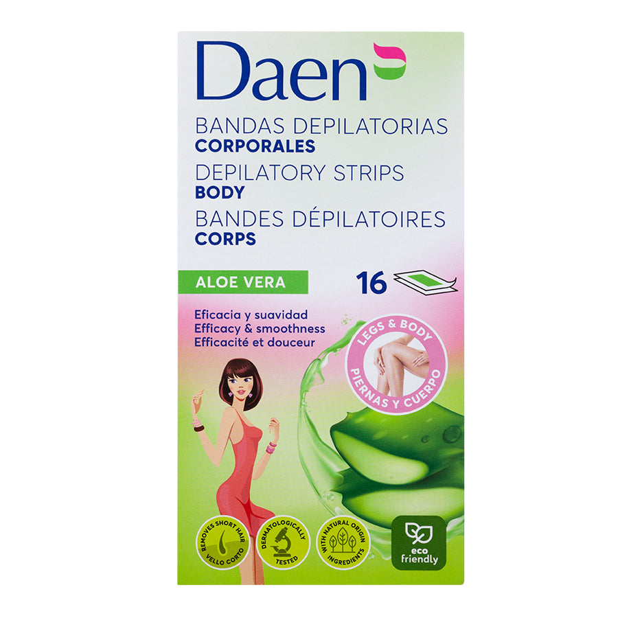 Bandas de cera corporal Aloe Vera 16 uds. DAEN