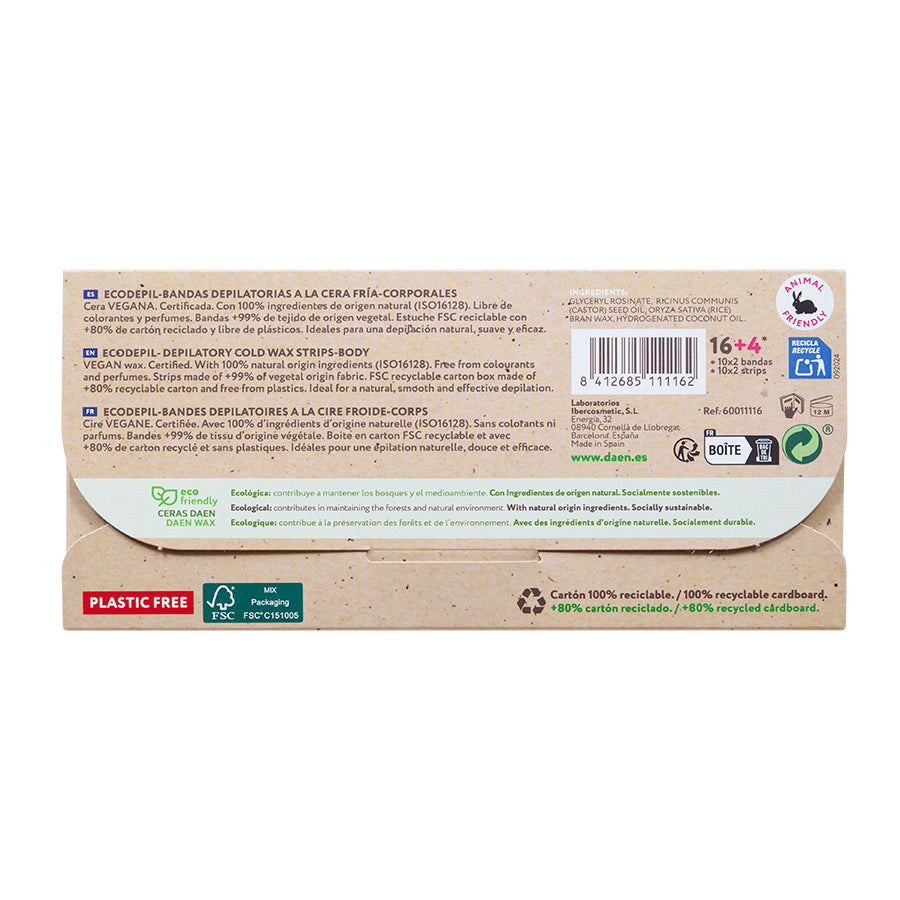 Bandas de cera corporal 16 uds. ECODEPIL, DAEN